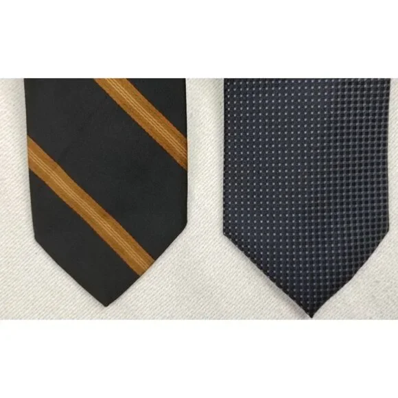 Lot Of 2 Black Formal Neckties Croft&Barrow Wembley Blue Dotted & Brown Striped - Picture 2 of 5
